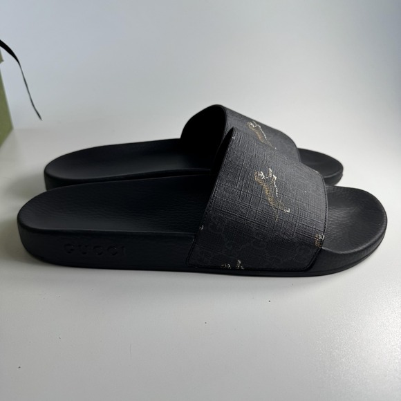 Gucci GG Supreme Tigers Slide Sandals Shoes Mens Size 12 Black Tiger Print Italy - Picture 9 of 15
